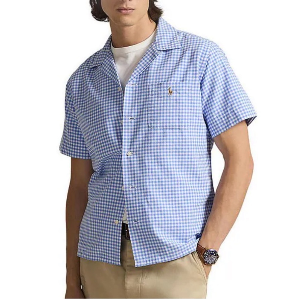 Polo Ralph Lauren Classic Fit Gingham Oxford Short Sleeve Woven Camp Shirt